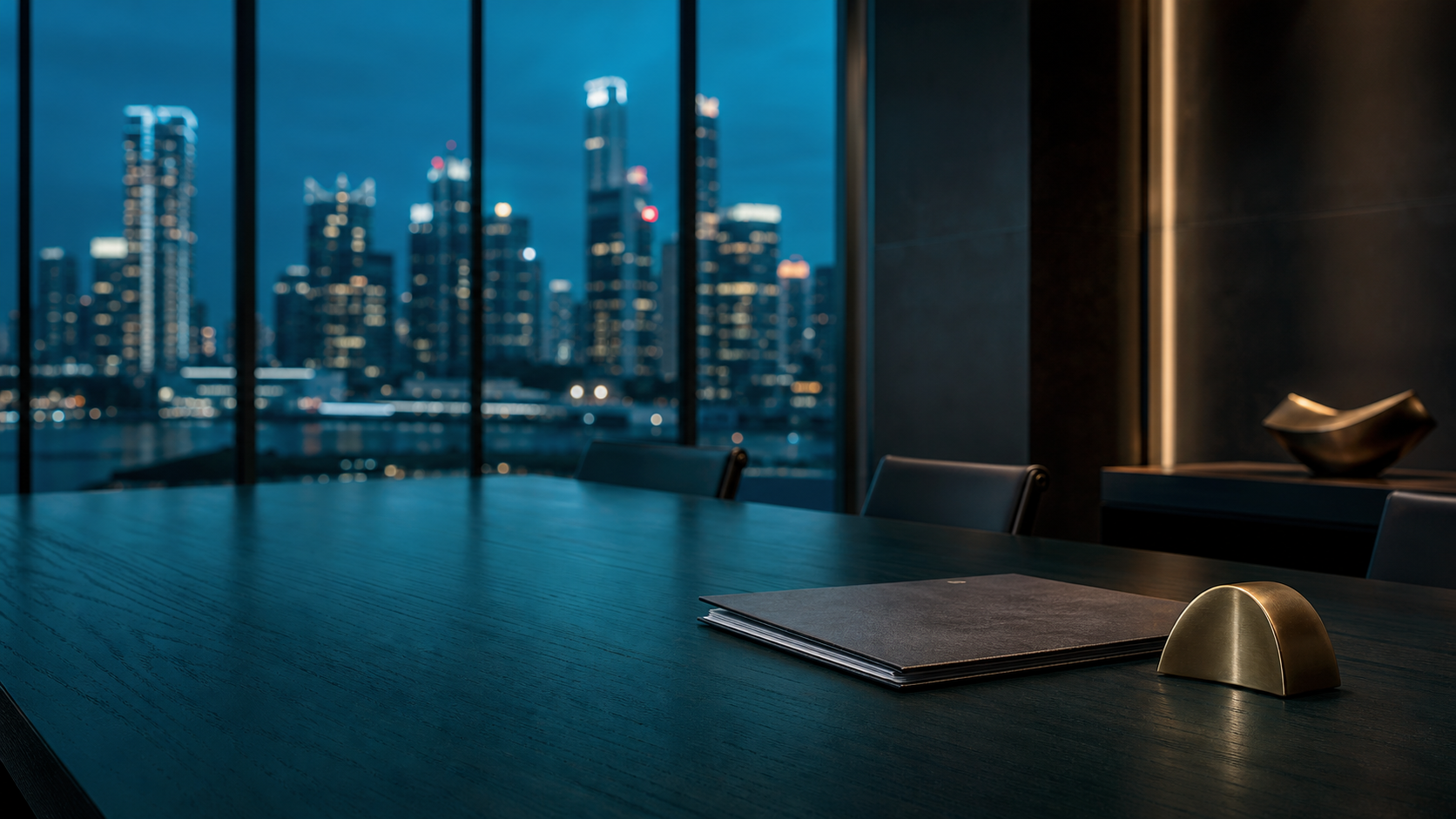 Singapore business district viewed from a boardroom
